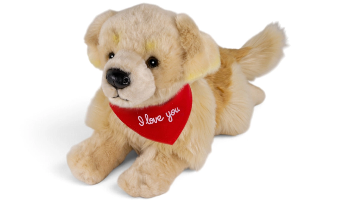 Soft Toy Golden Retriever – red “I Love You” scarf