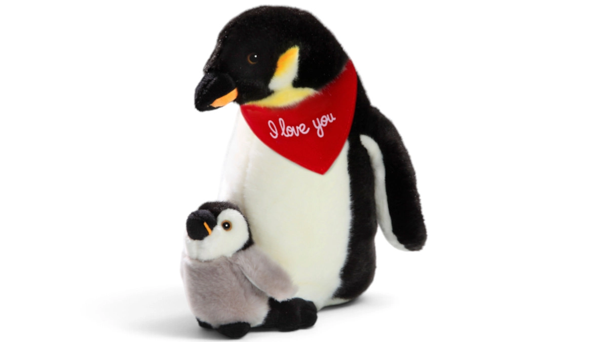 Soft Toy Penguin with Baby – red “I Love You” scarf