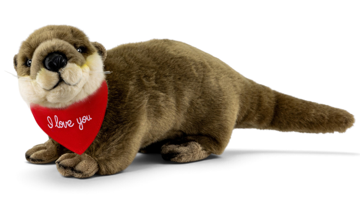 Soft Toy Otter standing – red “I Love You” scarf