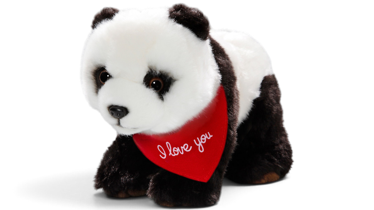 Kuscheltier Panda Bär – rotes „I Love You“-Halstuch