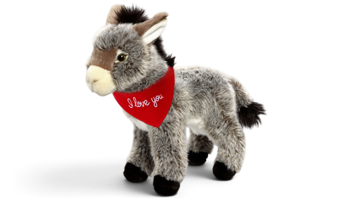 Soft Toy Donkey – red “I Love You” scarf