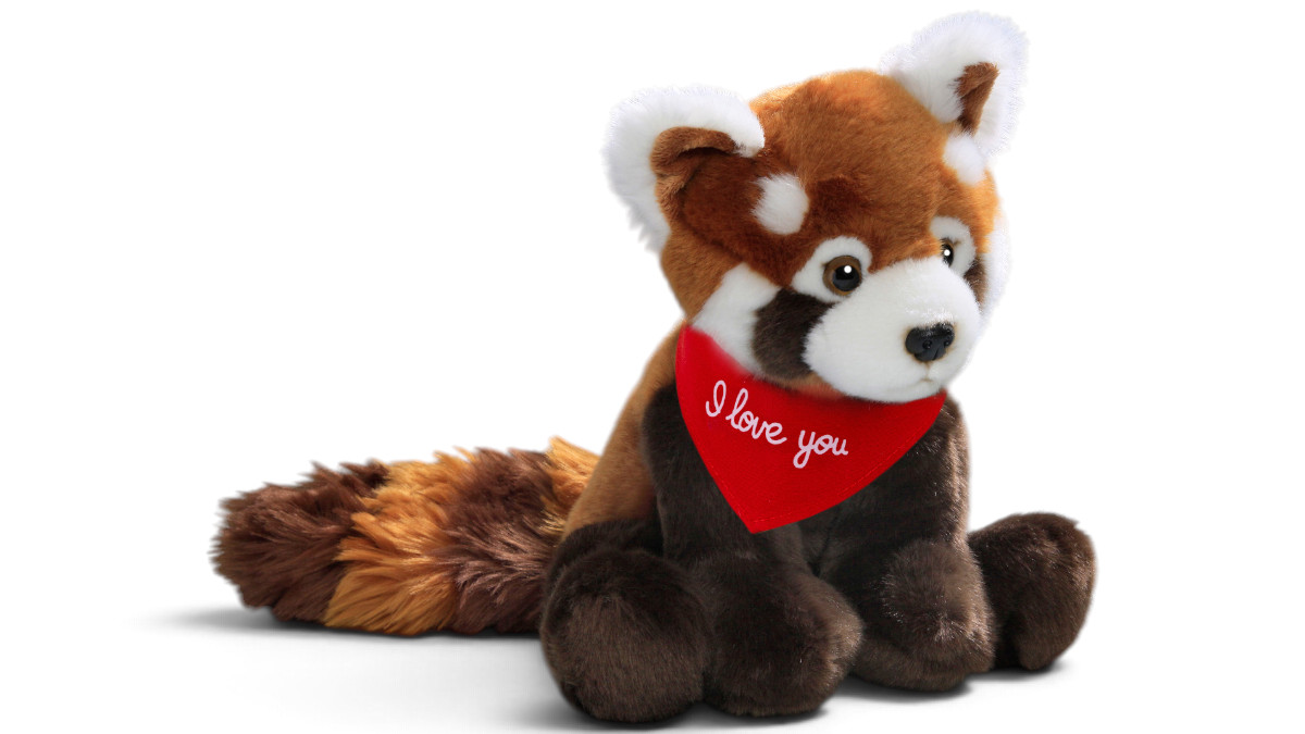 Soft Toy Red Panda – red “I Love You” scarf
