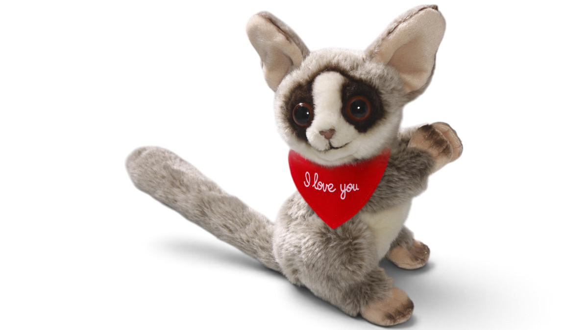 Kuscheltier Buschbaby, Galago – rotes „I Love You“-Halstuch