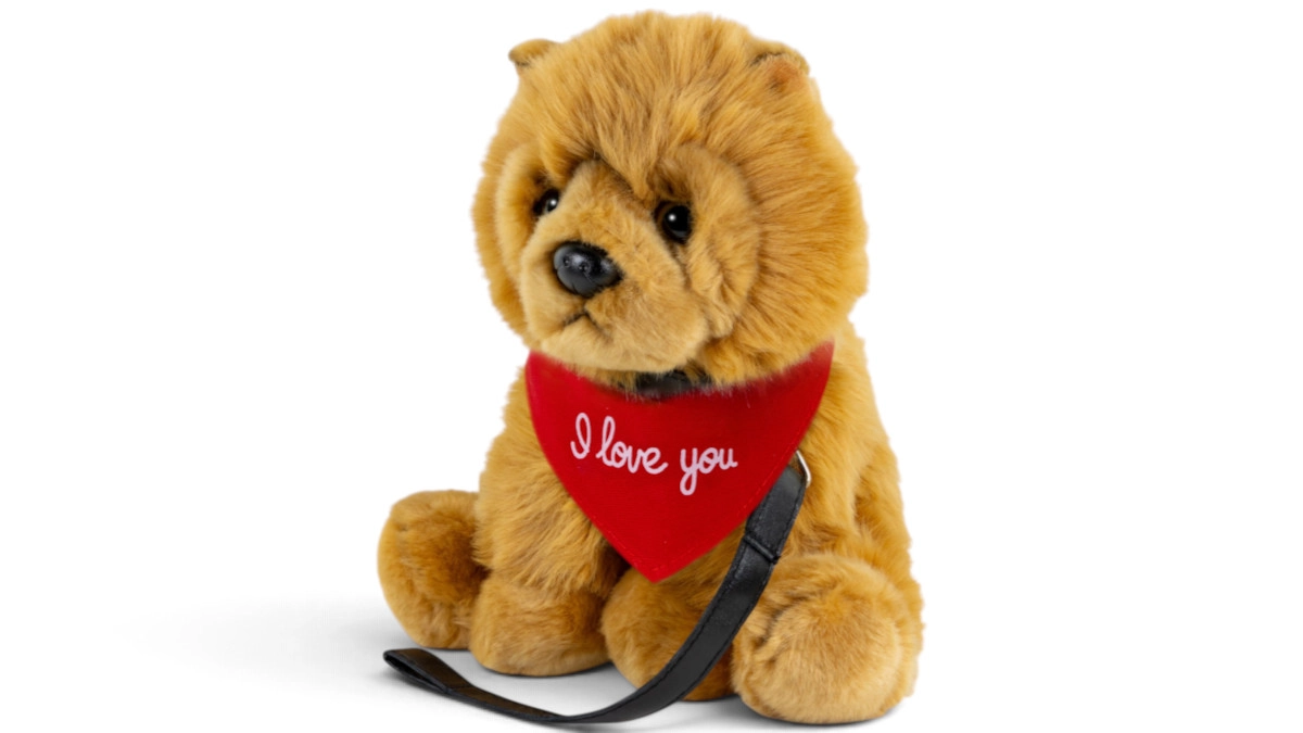 Kuscheltier Chow-Chow mit Leine – rotes „I Love You“-Halstuch