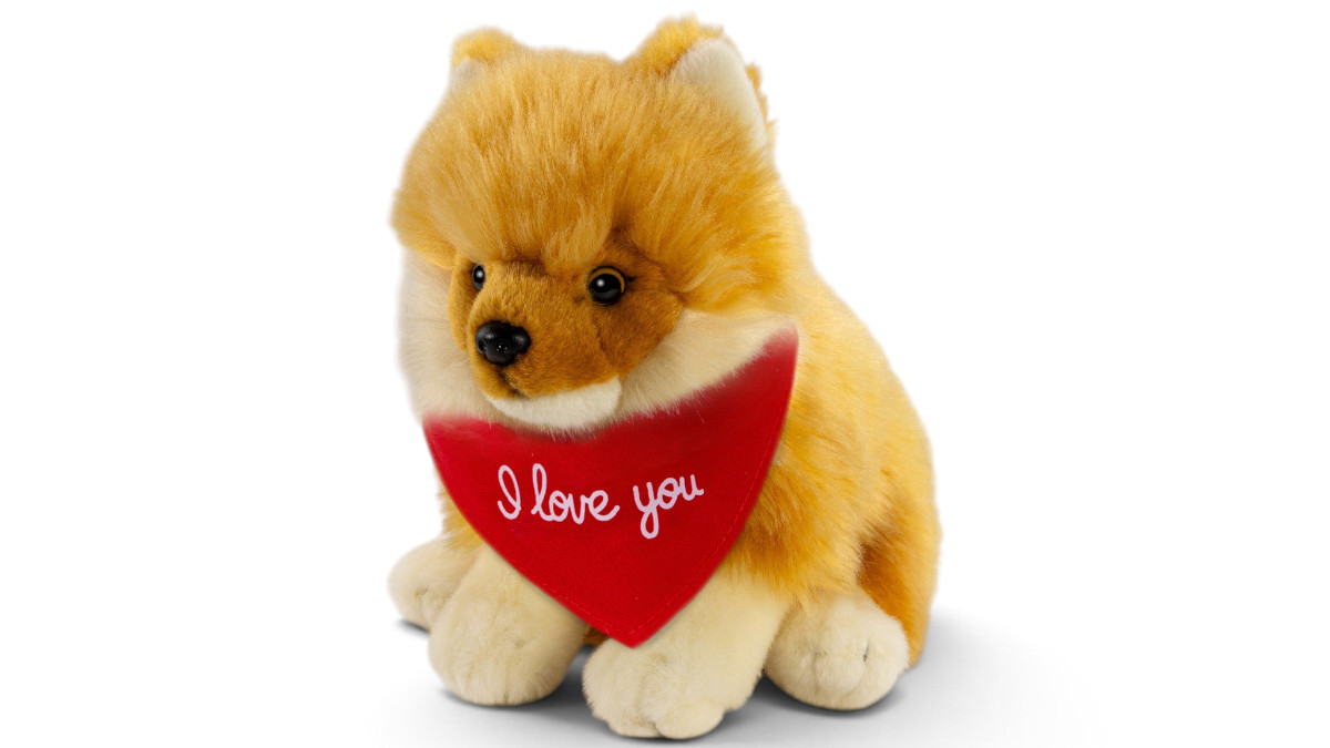Kuscheltier Zwergspitz, Pomeranian – rotes „I Love You“-Halstuch