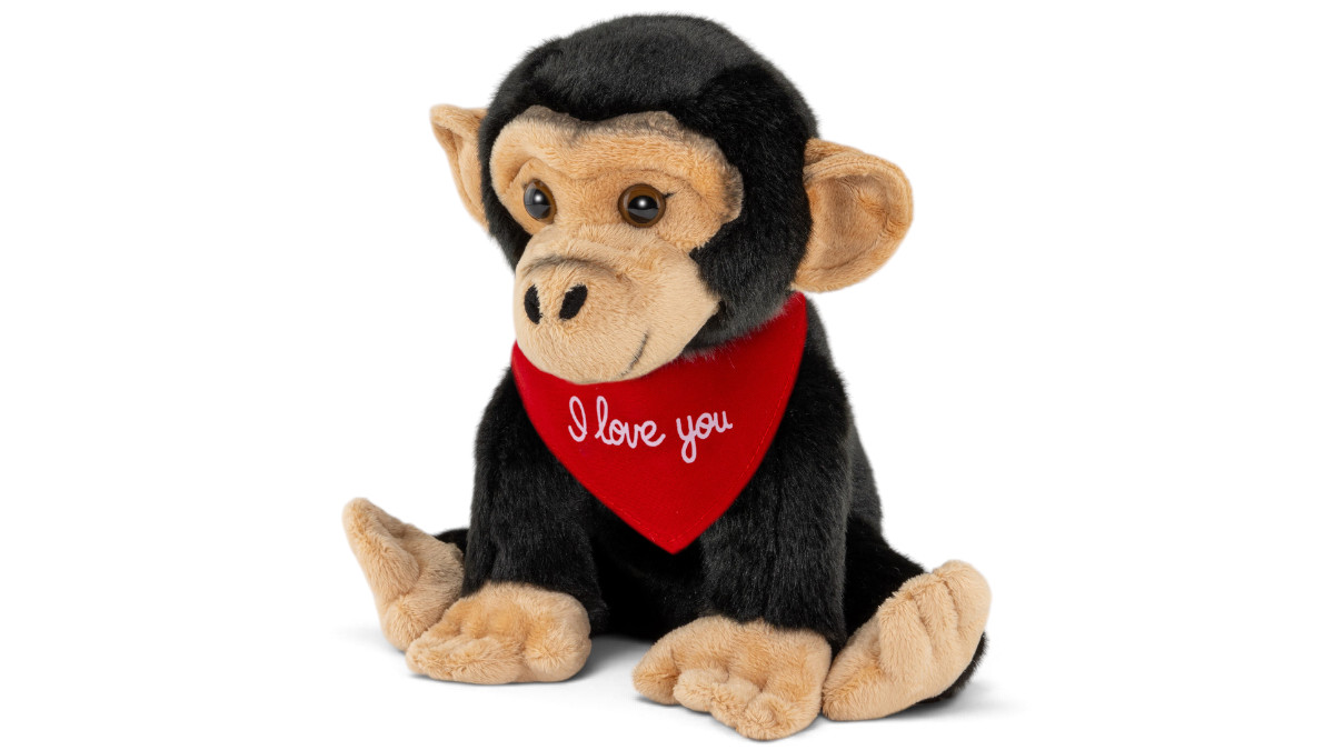 Soft Toy Chimpanzee – red “I Love You” scarf