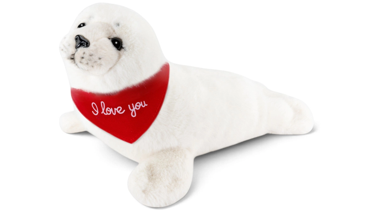 Soft Toy Seal white – red “I Love You” scarf