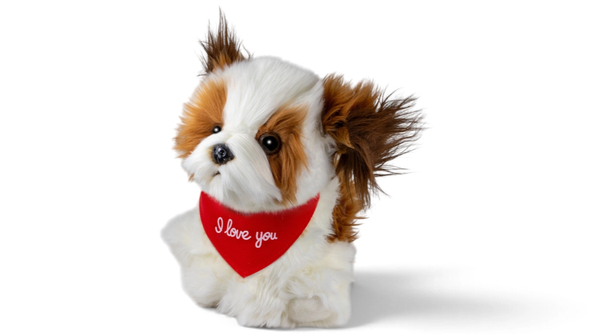 Soft Toy Shih Tzu Dog – red “I Love You” scarf