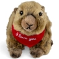 Preview: Kuscheltier Murmeltier liegend – rotes „I Love You“-Halstuch