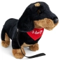 Preview: Plush Toy Dachshund Dog standing black with lead – red “I Love You” scarf