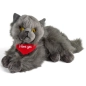 Preview: Kuscheltier Katze liegend Perserkatze grau – rotes „I Love You“-Halstuch