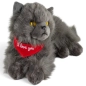Preview: Plüschtier Katze liegend Perserkatze grau – rotes „I Love You“-Halstuch