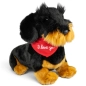 Preview: Plush Toy Dachshund Dog sitting black – red “I Love You” scarf