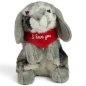 Preview: Kuscheltier Hase grau – rotes „I Love You“-Halstuch
