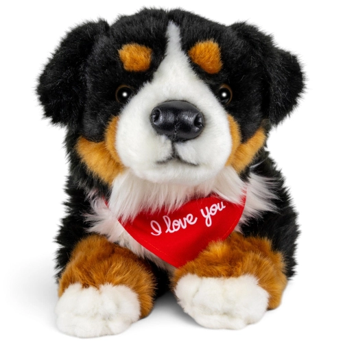 Soft Toy Bernese Mountain Dog – red “I Love You” scarf