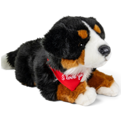 Preview: Plüschtier Berner Sennenhund – rotes „I Love You“-Halstuch