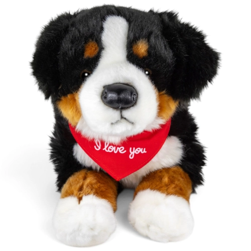 Kuscheltier Berner Sennenhund – rotes „I Love You“-Halstuch