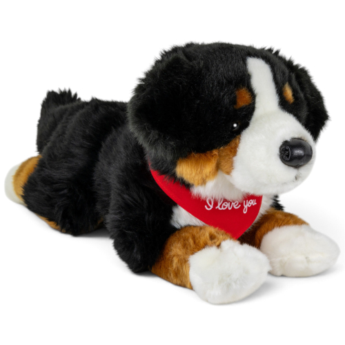 Preview: Plüschtier Berner Sennenhund – rotes „I Love You“-Halstuch