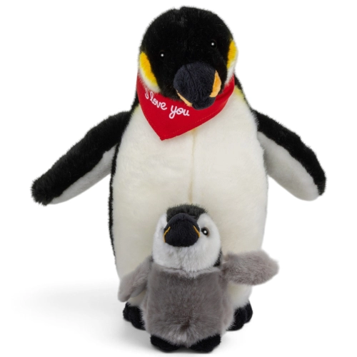 Soft Toy Penguin with Baby – red “I Love You” scarf