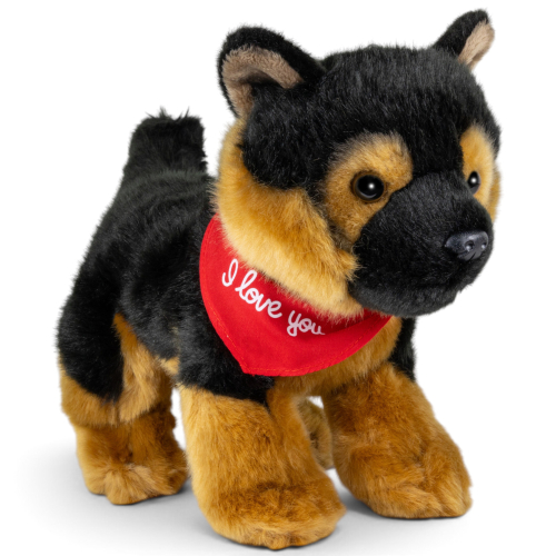 Preview: Plüschtier Schäferhund Welpe – rotes „I Love You“-Halstuch