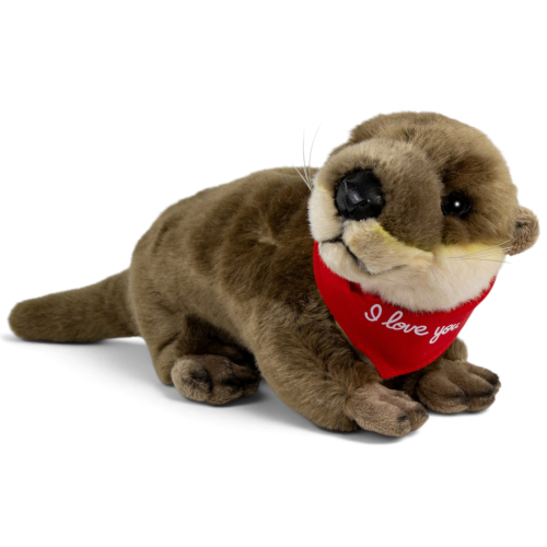 Preview: Plush Toy Otter standing – red “I Love You” scarf