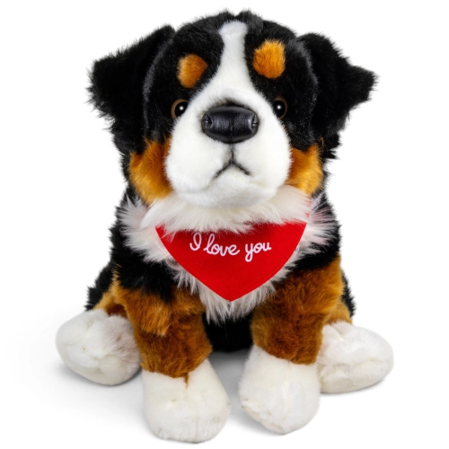 Soft Toy Bernese Mountain Dog – red “I Love You” scarf