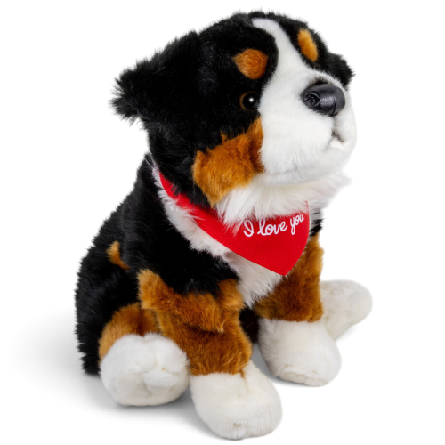 Preview: Plush Toy Bernese Mountain Dog – red “I Love You” scarf