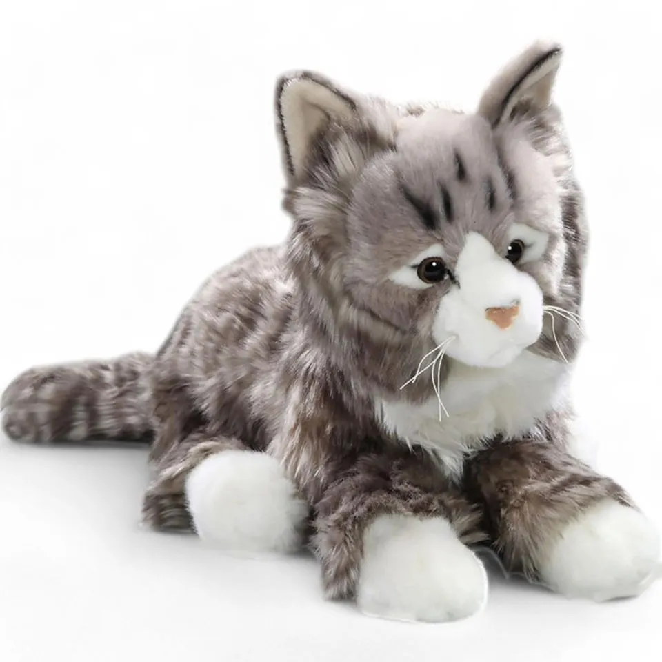 Stuffed Animal Cat lying grey tabby