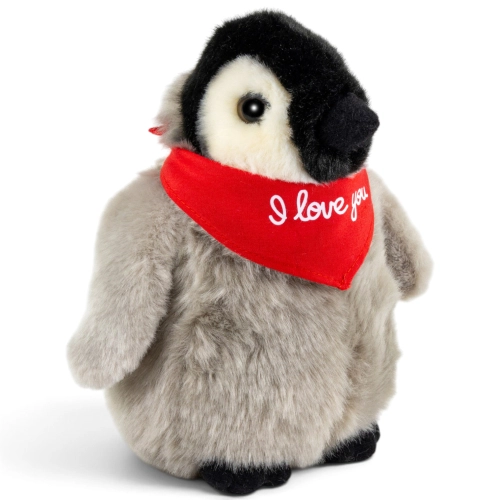 Plüschtier Pinguin Baby stehend – rotes „I Love You“-Halstuch