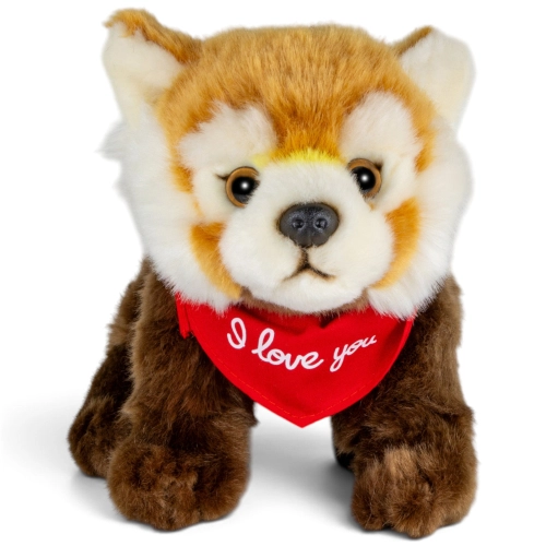 Kuscheltier Roter Panda, Katzenbär – rotes „I Love You“-Halstuch