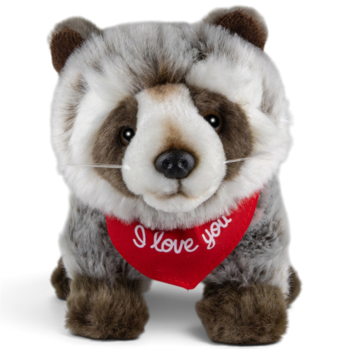 Soft Toy Raccoon – red “I Love You” scarf