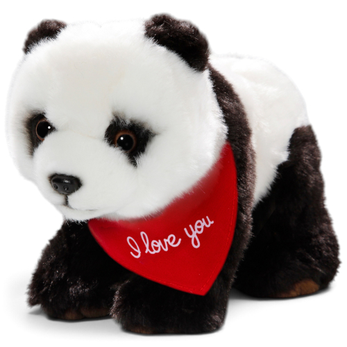 Kuscheltier Panda Bär – rotes „I Love You“-Halstuch