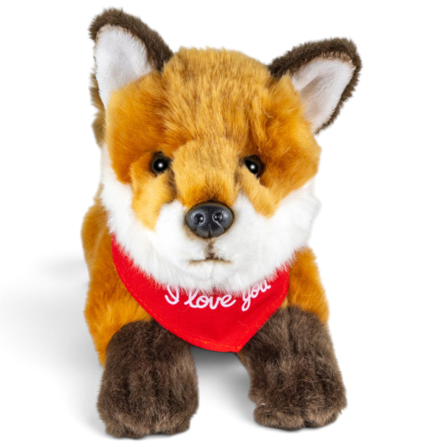 Preview: Fox lying with a red “I Love You” scarf
