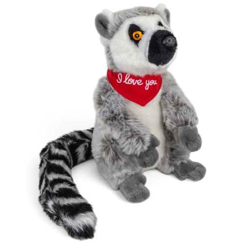 Preview: Plüschtier Katta, Lemur sitzend grau – rotes „I Love You“-Halstuch