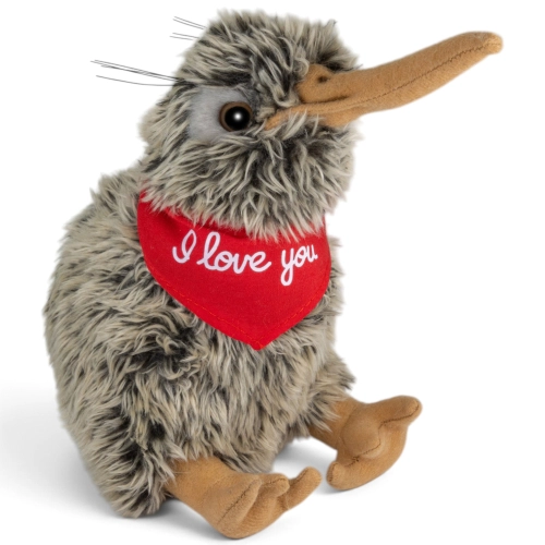 Kuscheltier Kiwi – rotes „I Love You“-Halstuch