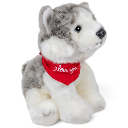 Preview: Plush Toy Husky Dog Puppy – red “I Love You” scarf