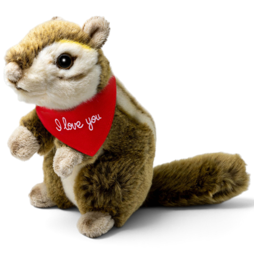 Kuscheltier Streifenhörnchen – rotes „I Love You“-Halstuch