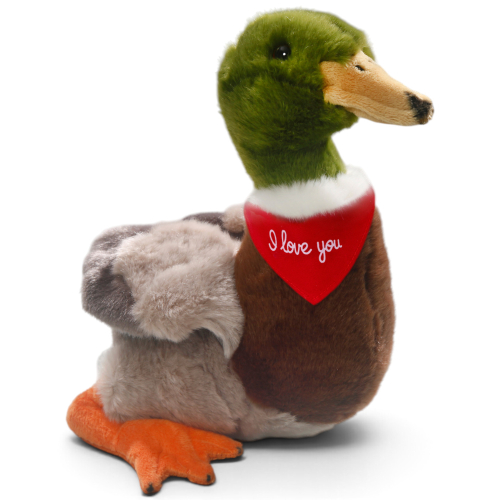 Kuscheltier Stockente – rotes „I Love You“-Halstuch