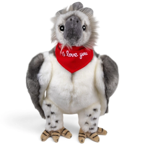 Kuscheltier Harpyie – rotes „I Love You“-Halstuch