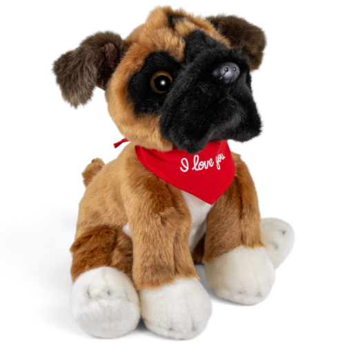 Preview: Plush Toy Boxer Dog – red “I Love You” scarf