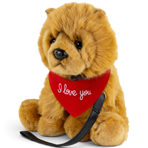 Kuscheltier Chow-Chow mit Leine – rotes „I Love You“-Halstuch