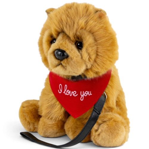 Soft Toy Chow-Chow with leash – red “I Love You” scarf