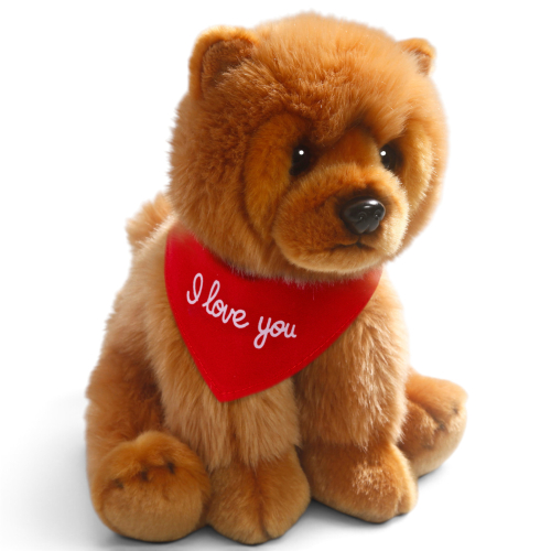 Kuscheltier Chow-Chow sitzend – rotes „I Love You“-Halstuch
