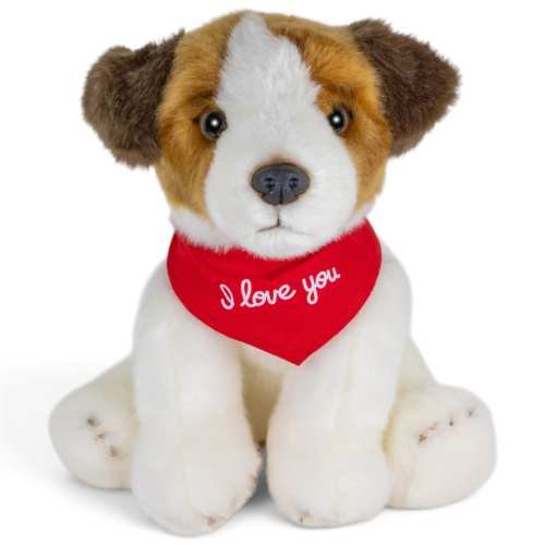 Soft Toy Jack Russell Dog Floppy – red “I Love You” scarf