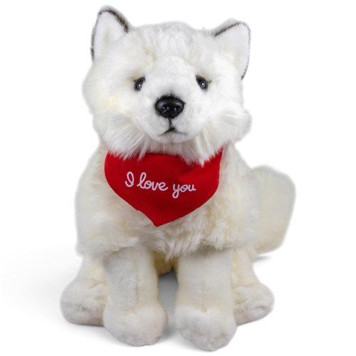 Preview: Fox, Arctic Fox with a red “I Love You” scarf