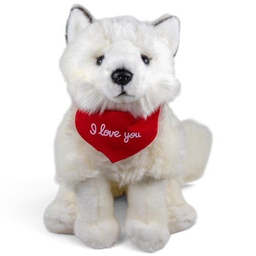 Soft Toy Fox, Arctic Fox – red “I Love You” scarf