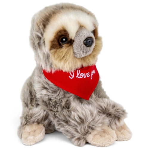 Plush Toy Sloth Baby – red “I Love You” scarf