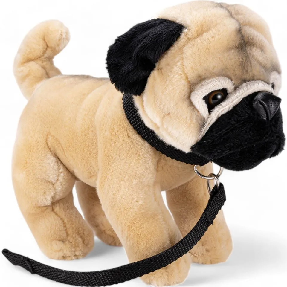 Stuffed Animal Pug standing with lead