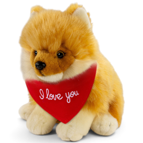 Kuscheltier Zwergspitz, Pomeranian – rotes „I Love You“-Halstuch