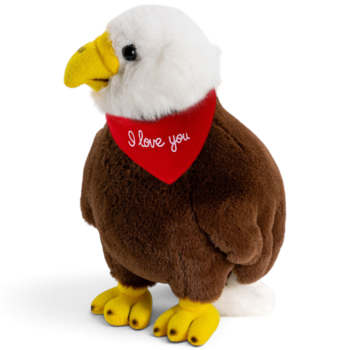 Kuscheltier Adler Nestling – rotes „I Love You“-Halstuch